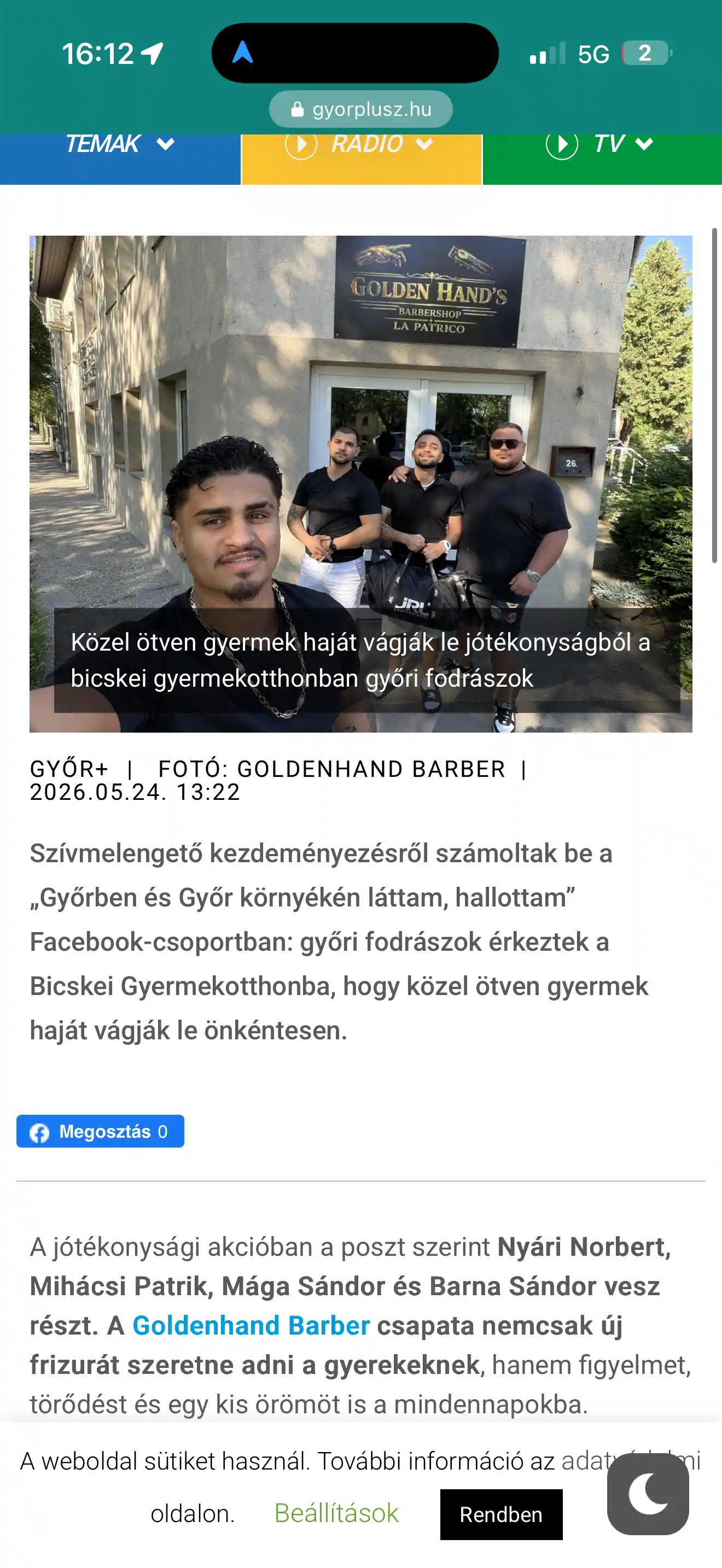 Sajtóhír a Golden Hand's csapatának jótékonysági gyermekhajvágásáról